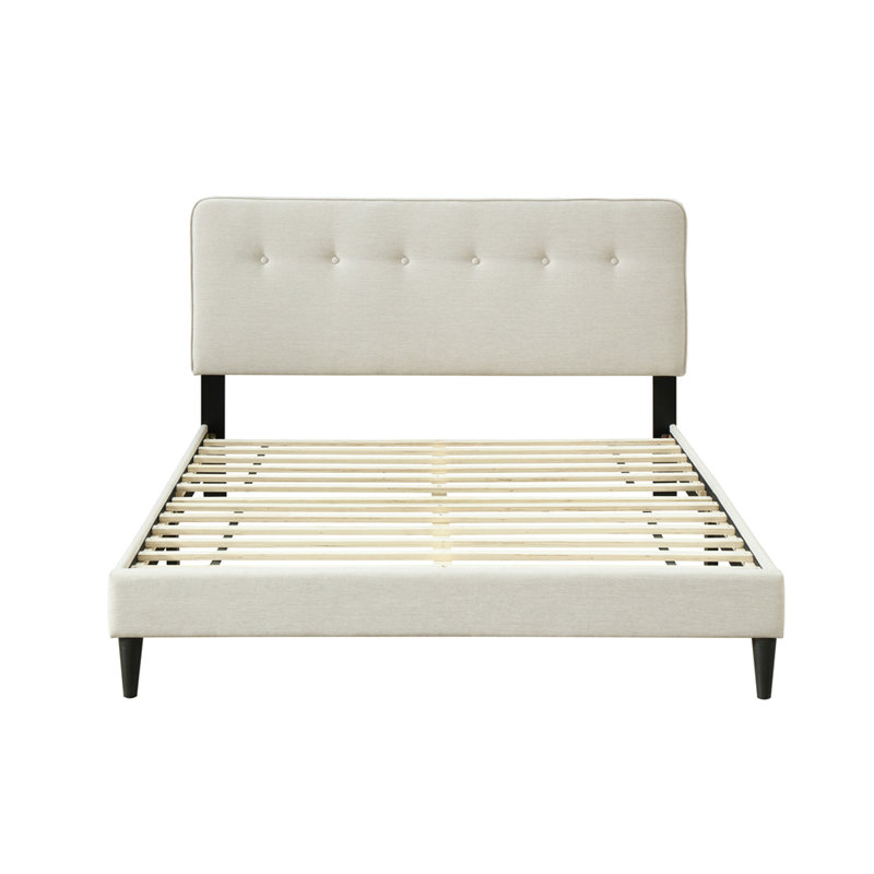Lit tapissier blanc cassé dans une boîte avec profondeur de 80 po, largeur de 58,5 po, hauteur de 42,5 po, boîte de tête de lit, charge, tête de lit, lb