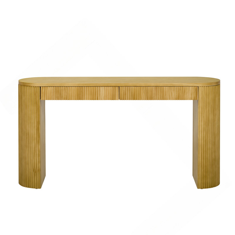 58.2" Entryway Table With Large Top And Dual Drawers,Console Table With Arched Sturdy Legs Stripe Design,Pine Veneer Sofa Table With Adjustable Feet For Living Room, Hallway,Foyer, Kitchen