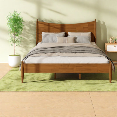 Lit King Size avec tête de lit incurvée, cadre plateforme en MDF, chambre de style ferme moderne