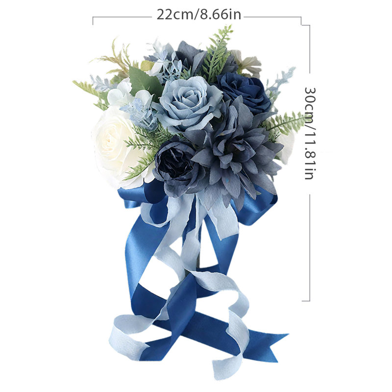 Bouquet de mariage nuptiale 1 pièce, fleurs artificielles pour la mariée et les demoiselles d'honneur., Bleu