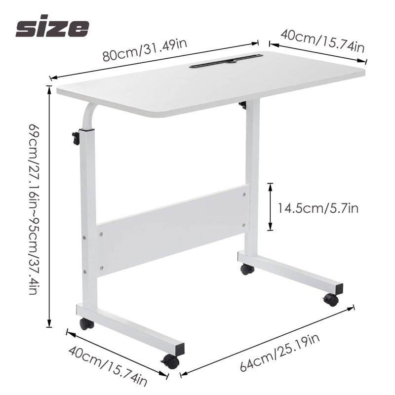 Adjustable Computer Desk, White, 69cm H x 80cm W x 40cm D