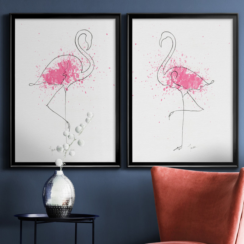 Flamingo Splash I - ensemble de 2 reproductions d'art, H 30,5 po x l 42,5 po x P 3 po, H 31,5 po x l 47 po x P 1,5 po