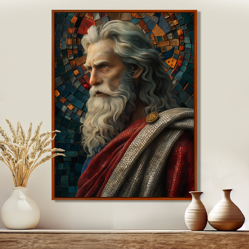 Mosaïque byzantine du roi Arthur Iv - Portraits, art mural, Toile avec cadre flottant brun, H 44 po x l 34 po x P 1,5 po
