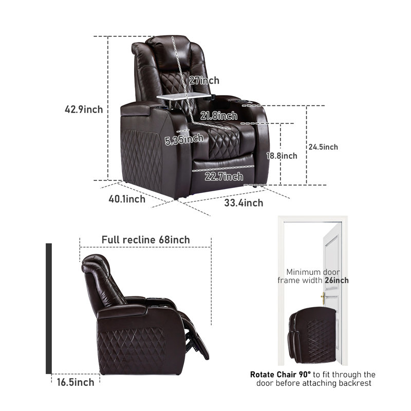 Fauteuil inclinable de cinéma berçant en cuir véritable Mixell, Café