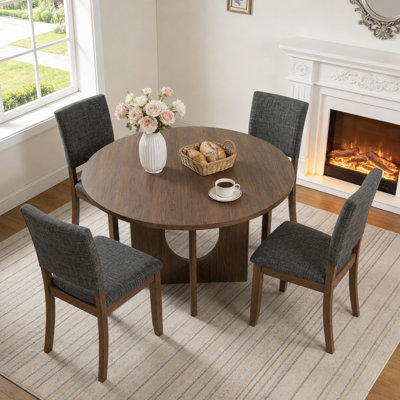 Modern 5-Piece Solid Wood Dining Table Sets For 4, Kitchen Table Set With 4 Upholstered Chairs