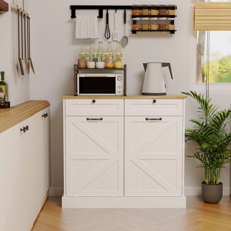 Armoire de rangement, 1 porte, poubelle de cuisine avec 2 tiroirs et poubelle rabattable avec support et 2 tablettes