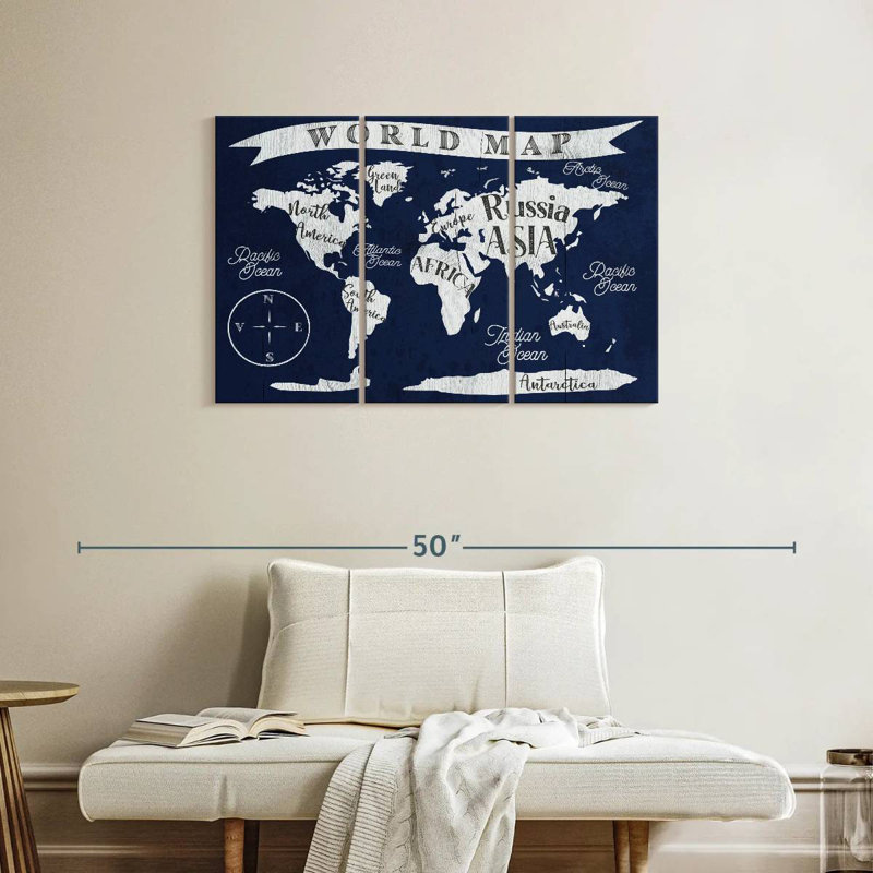 Carte du monde marine Aliaz, H 24 po x l 38 po