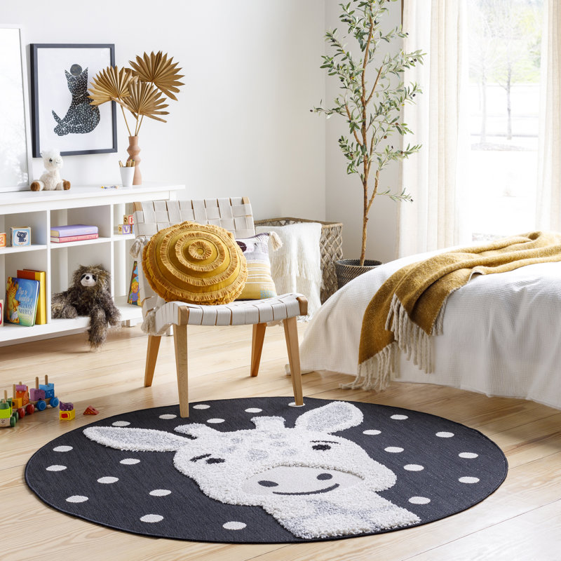 Tapis intérieur / extérieur rond en polypropylène tissé à la machine gris / crème Abingdon, Rond 3 pi 11 po