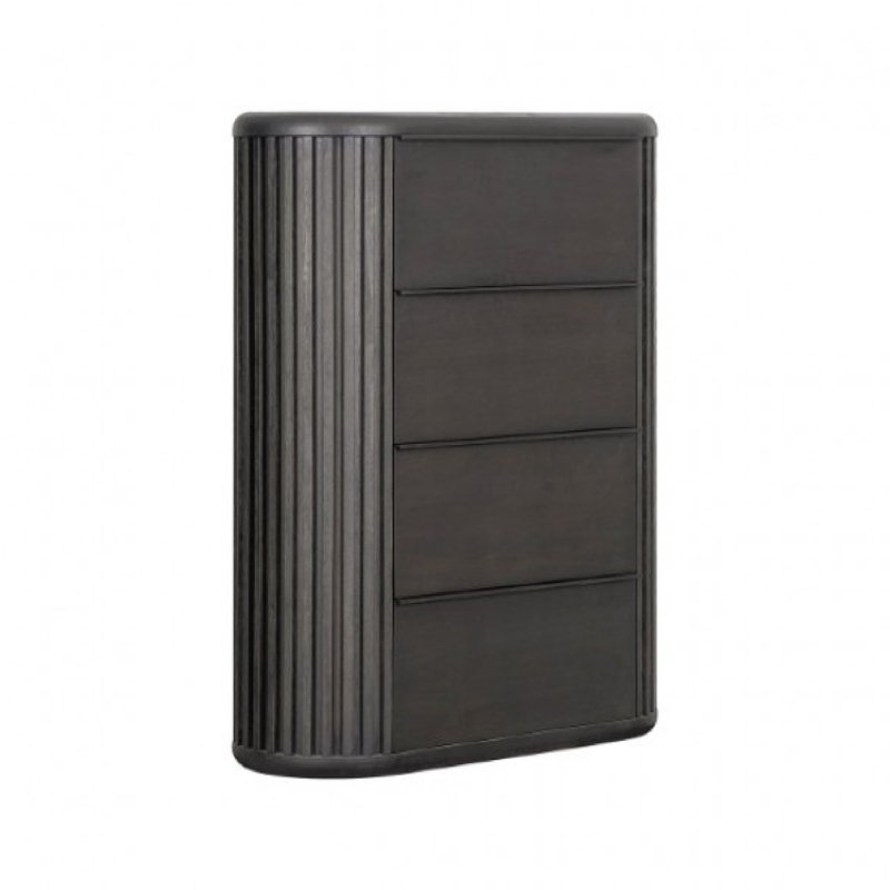 Grande commode Sheim, bois d'acacia massif noir cannelé moderne
