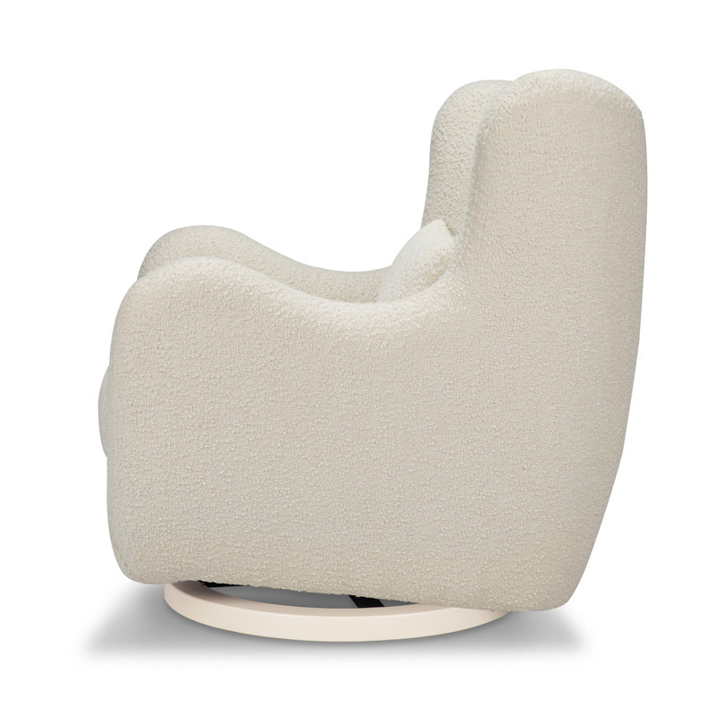 Ivory Boucle Modern Swivel Glider with Curved Back