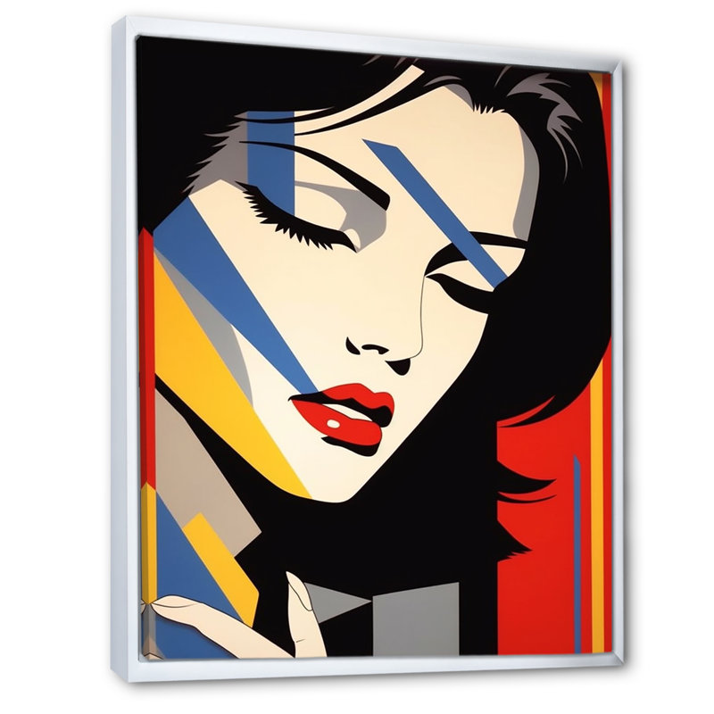 Rétro portrait de femme Pop art - impression, H 40 po x l 30 po x P 1,5 po, Cadre flottant blanc