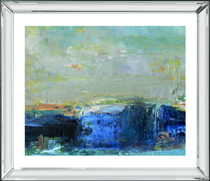 Shades Of Blue Abstract - Single Picture Frame Print, Bevelled Mirror, 210.82 cm H x 172.72 cm W