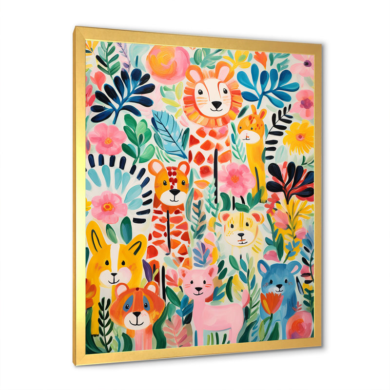 Motif d'animaux de chambre de bébé coloré IV - reproductions encadrées, H 44 po x l 34 po x P 1,5 po, Encadrement doré
