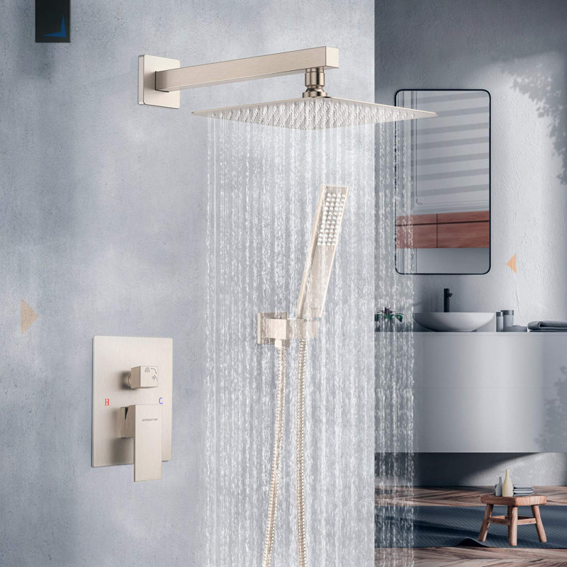 Ensemble de douche à tête de douche à jet de pluie 10 pouces avec douchette et valve, Noir mat