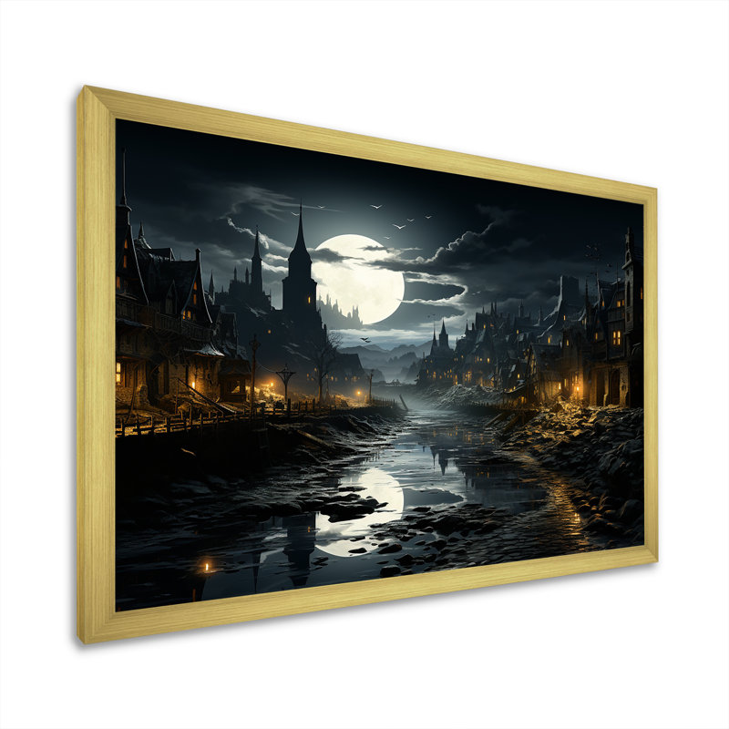 «Moody Night Factory Aesthétique I», reproduction sur toile, Cadre doré simple, H 16 po x l 32 po x P 1 po