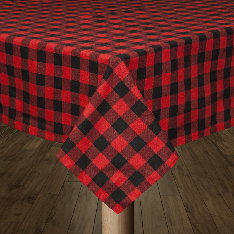 Andreas Gingham 100% Cotton Square/Oval Tablecloth, 70" Round, Black/Red