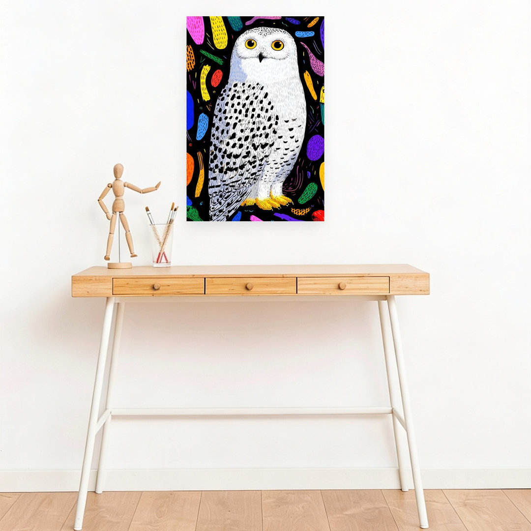Vibrant Snowy Owl Art Abstract Modern Bird Owl Forest Wall Art Print
