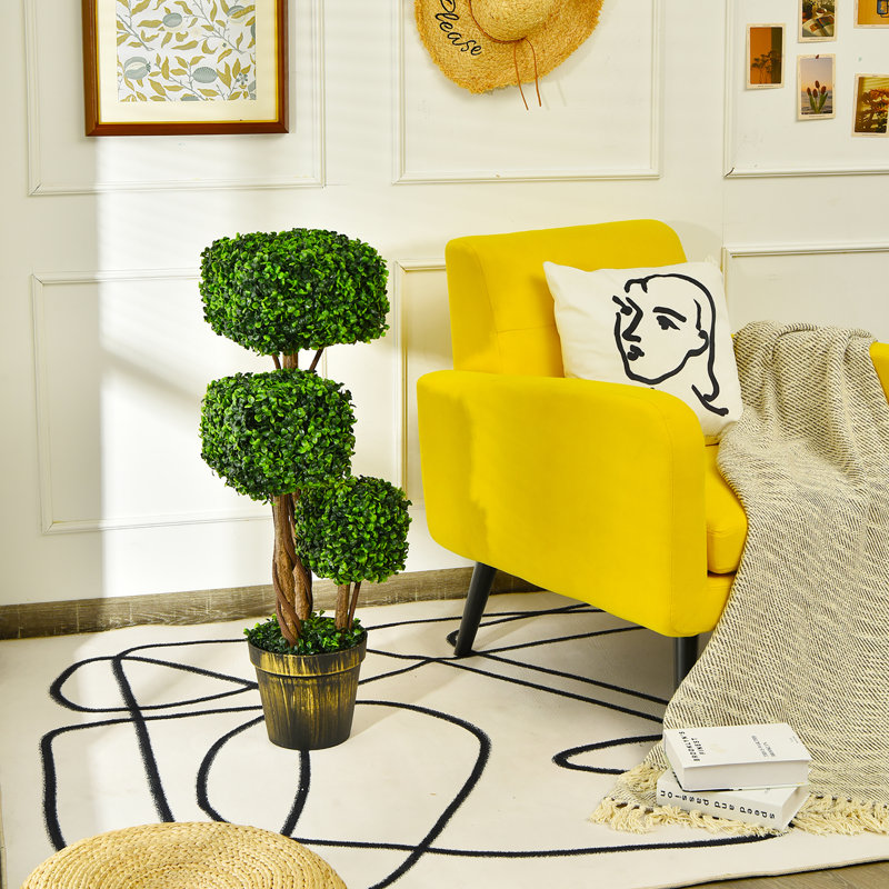 36'' Faux Boxwood Topiary in Cement Pot, 36" H x 13.5" W x 13.5" D, 1
