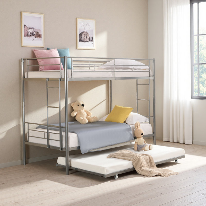 Twin Over Twin Metal Bunk Bed With Trundle, Black