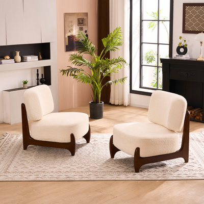 30"W Boucle Armless Upholstered Accent Chair With Solid Wood Leg