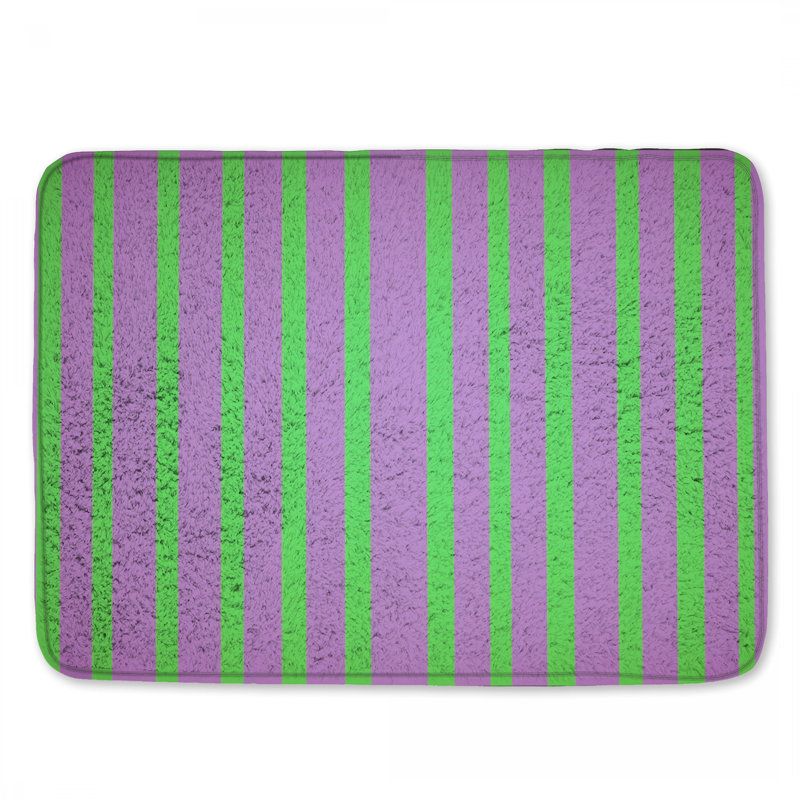 Tapis de bain mauve à rayures vertes, L 34 po x L 21 po
