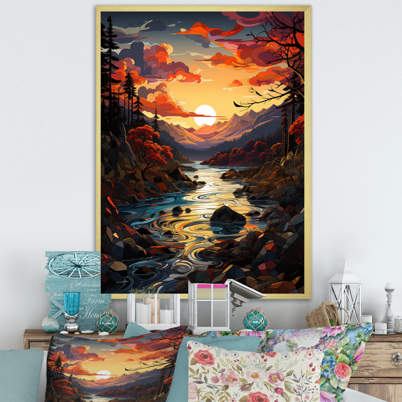 «Rivers Sunrise Enchantment I», reproduction d'art sur toile, Cadre doré simple, H 20 po x l 12 po x P 1 po