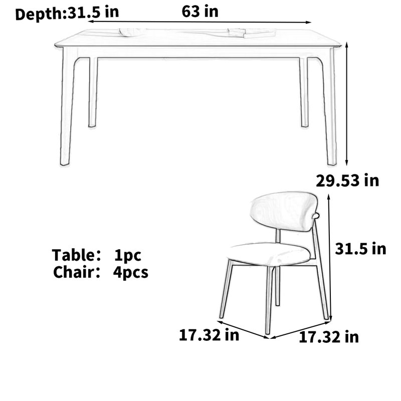 Ash wood rectangular rock plate dining table, 29.53"H x 63"L x 31.5"W