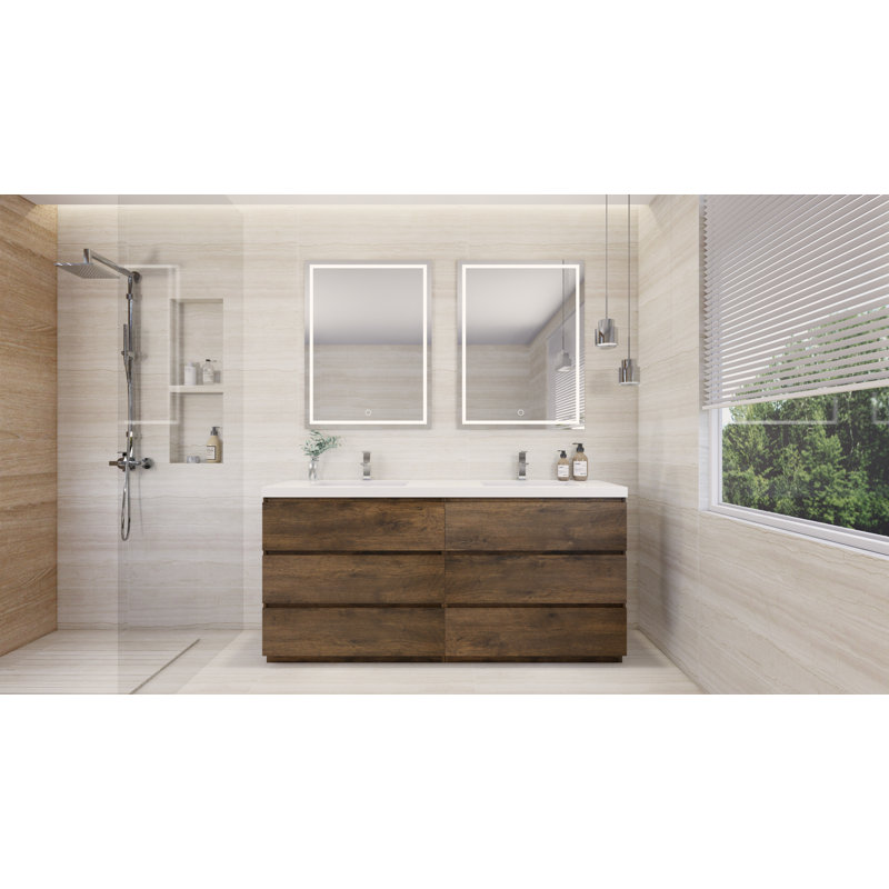 Ensemble de meuble-lavabo double 72 po Boularderie, Bois de rose