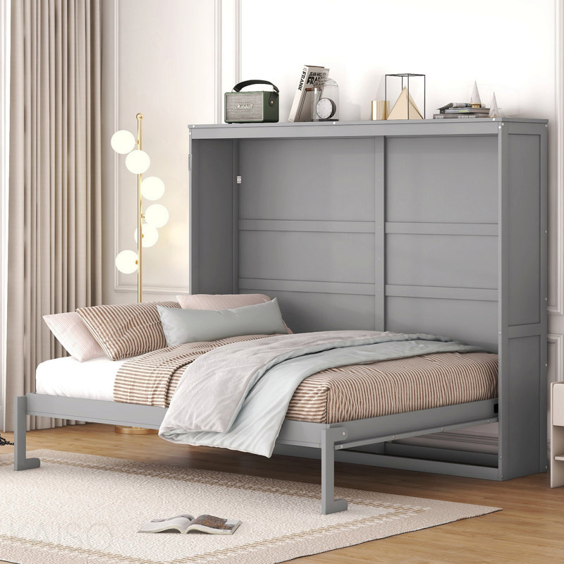 Grand lit escamotable mural, gris, Grey, Queen
