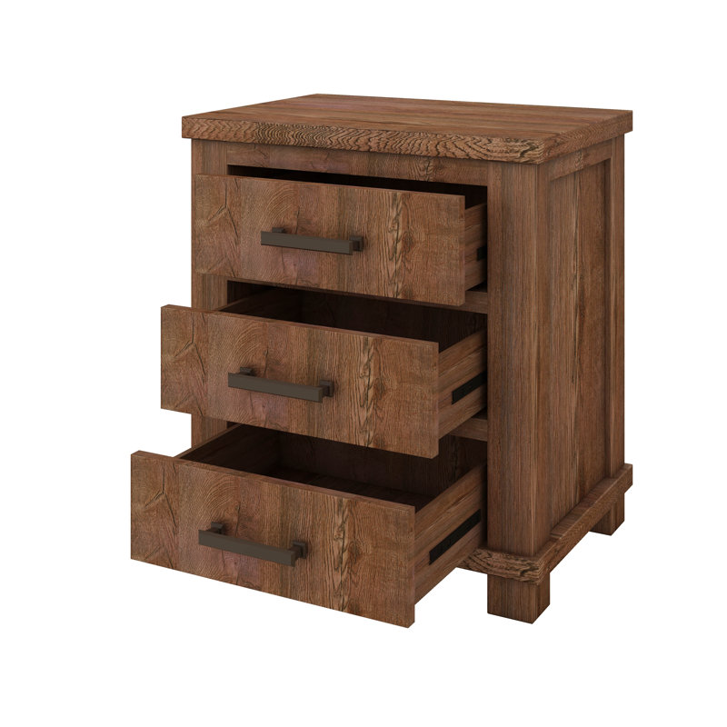 Ensemble de table de chevet rustique en bois massif récupéré à trois tiroirs Rustic
