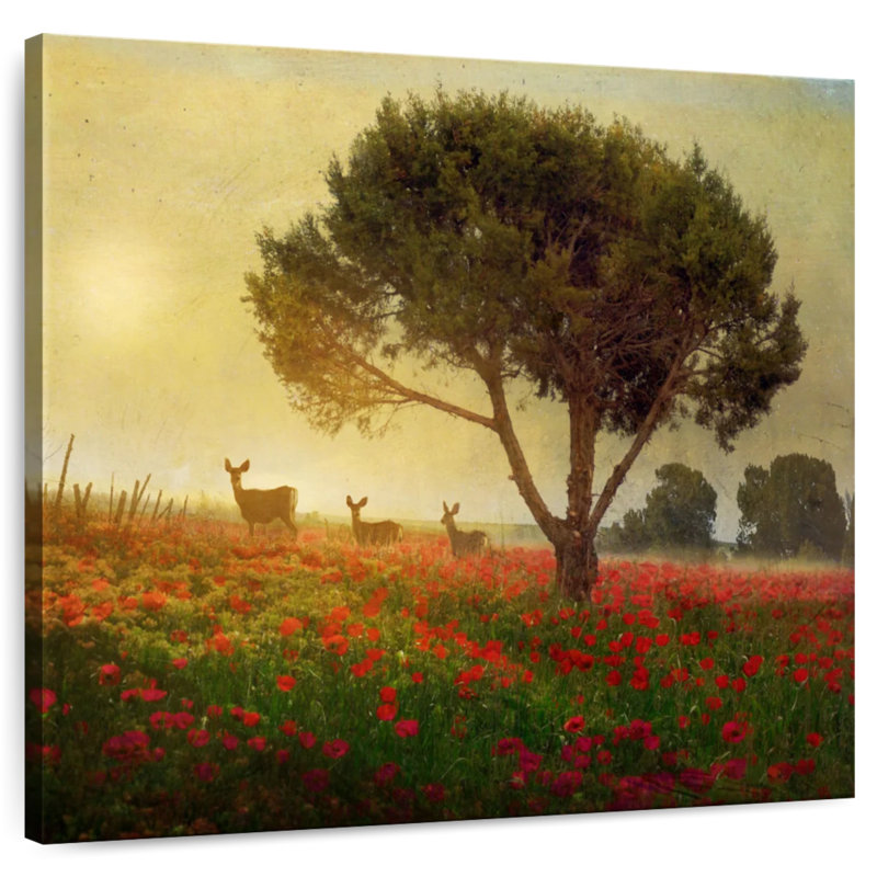 Arney Trees Poppies Deer II, H 10 po x l 10 po