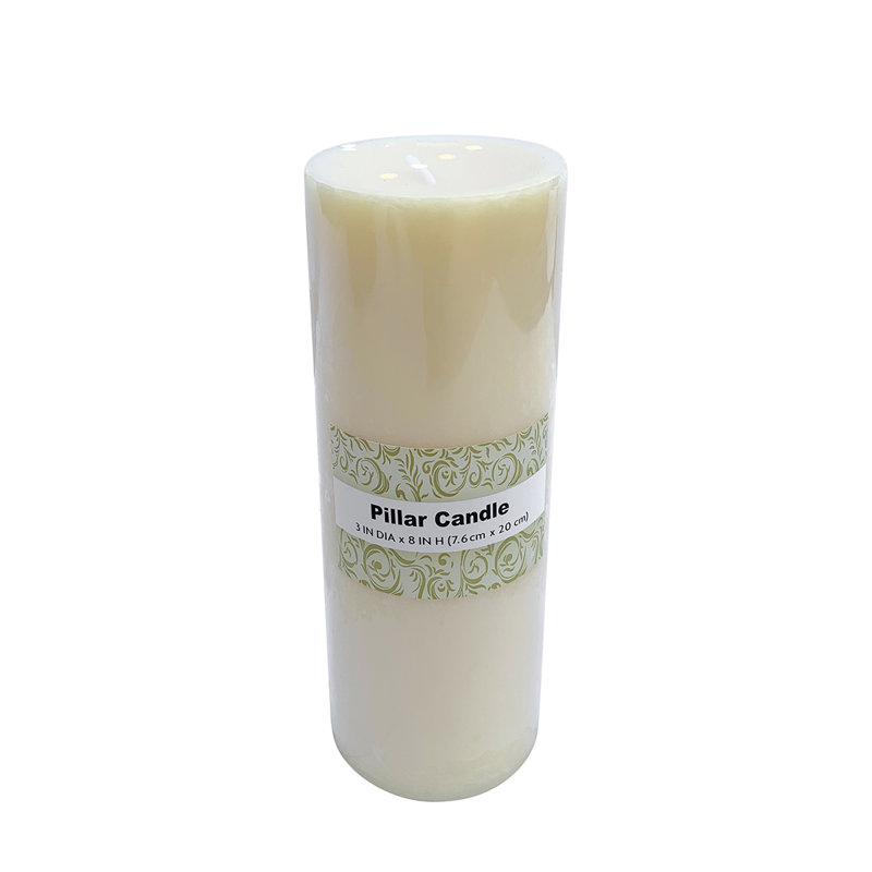 Bougie cylindrique sans parfum, Ivoire, 4, H 8 po x l 3 po x p 3 po