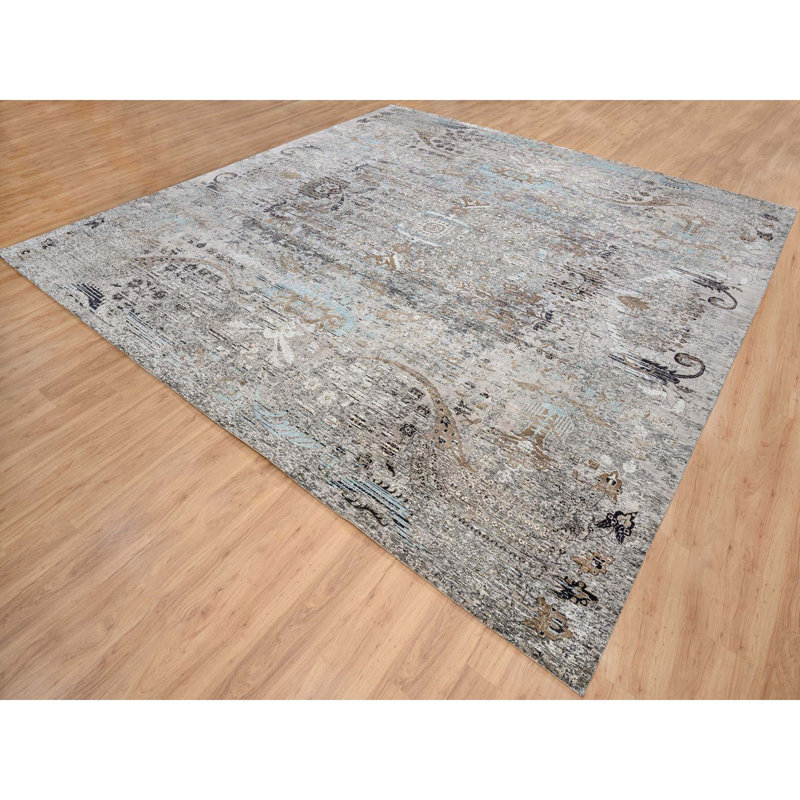 Tapis carré gris en laine noué à la main 14 pi 1 po x 14 pi 1 po 56ACBBD7472D4A059041C862F3407A45