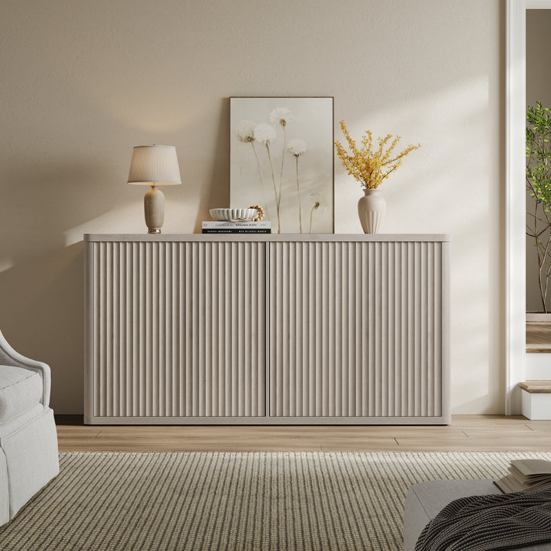 Cesiro 66.3'' W Sideboard With 4 Fluted Doors And Adjustable Shelves, White Alder