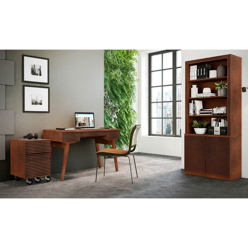 Tango 48" Warm Cognac Solid Wood Writing Desk with USB Dock