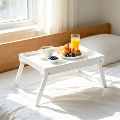 Folding Bamboo Bed Tray Table with Legs for Eating, Working, Breakfast in Bed, Serving, Snacking, Sofa Laptop Desk, Sturdy & Portable