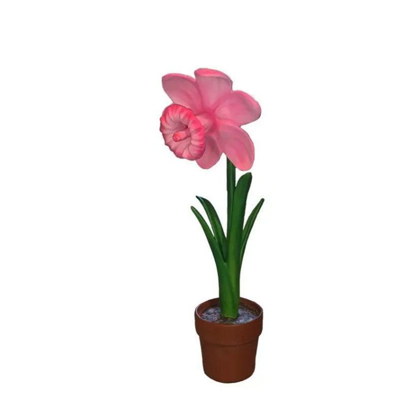 Statue de petit narcis rose en pot