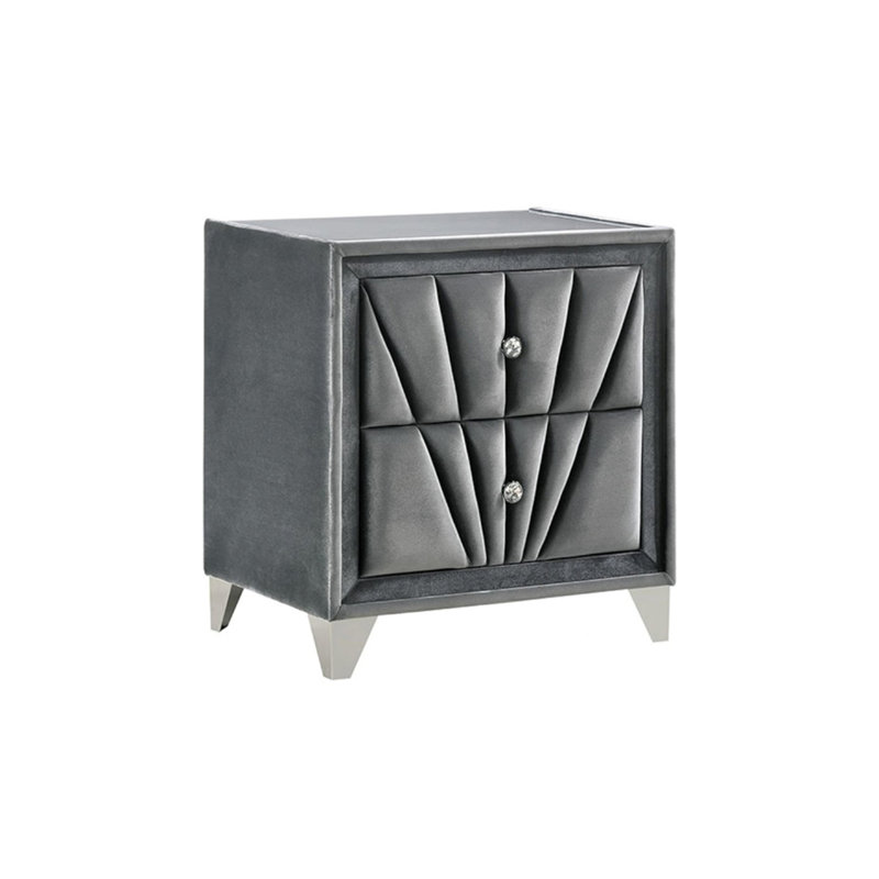 Table de chevet rembourrée en tissu avec 2 tiroirs