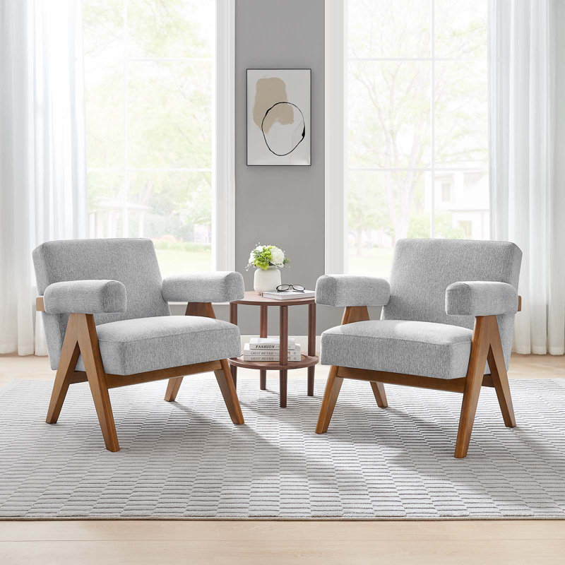 Light Gray Fabric Armchair with Manufactured Wood Frame