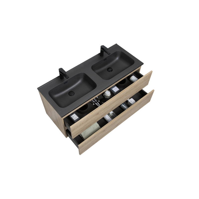 Meuble-lavabo double 47 po avec dessus noir intégré Combo