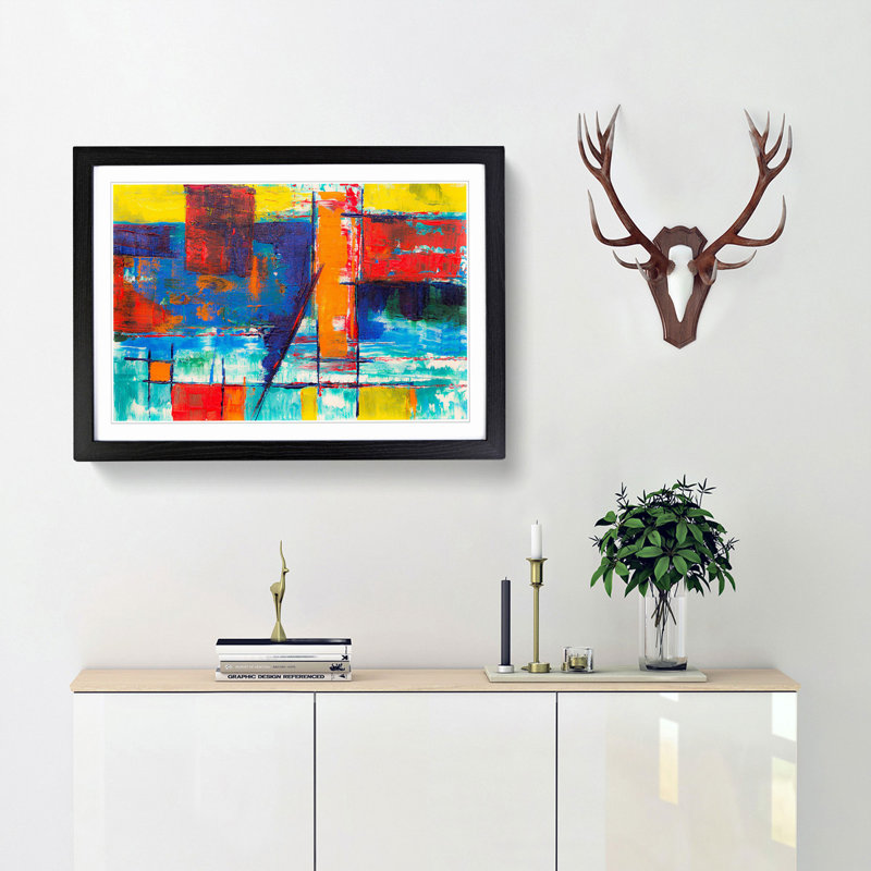 Abstract Art Painting Vol.292 by S.Johnson - Framed Print, 48cm H x 65cm W x 2cm D, Black Framed