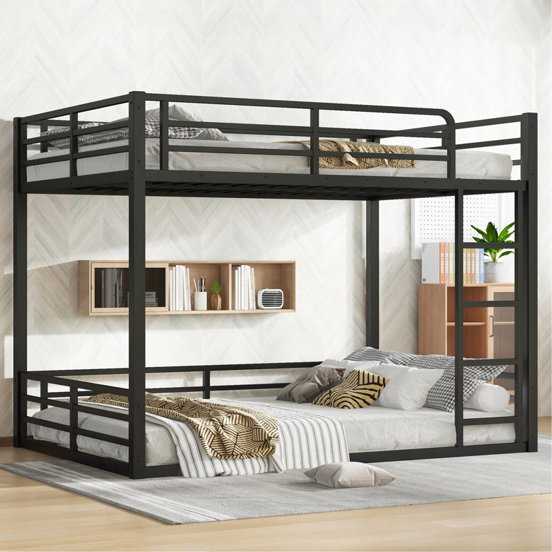 Metal Bunk Bed, Full Over Full Floor Bunk Bed Frame,Heavy-Duty Bunk Bed For Kids, Teens, Adults, Noise-Reduced Design, Black