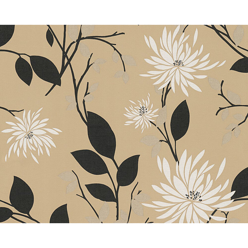 Rouleau de papier peint rétro L 33 pi x l 21 po Creger Floral Trails, Beige