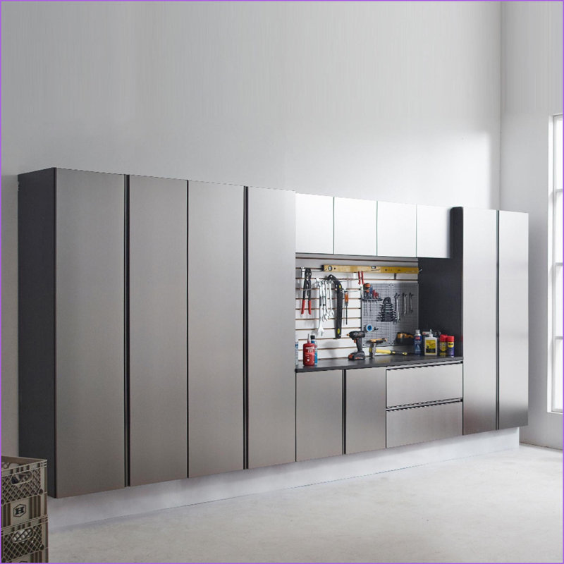 Cabinets, Wall Mounted Wood Base with Soft Closing Doors &amp; Extra Deep Storage, Metallic Slate Gray | Contemporary | Melamine