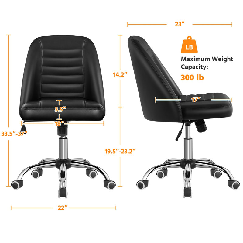 Lytisha Adjustable Height Task Chair, Black Faux Leather
