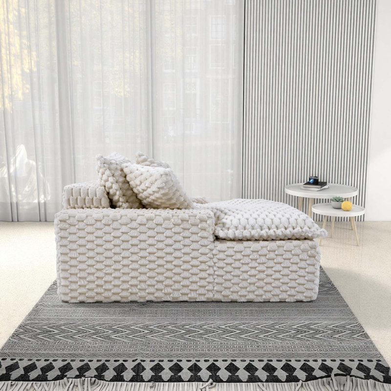Canapé confortable BonelessCorduroy, méridienne profonde, canapé à compression en éponge, Blanc