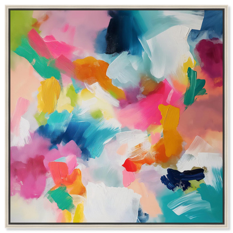 Gossamer Colors Canvas Modern Colorful Print by Art Remedy, 41" H x 41" W x 2" D, Silver Floater Framed