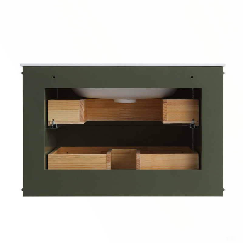 Meuble-lavabo mural simple et flottant vert avec lavabo