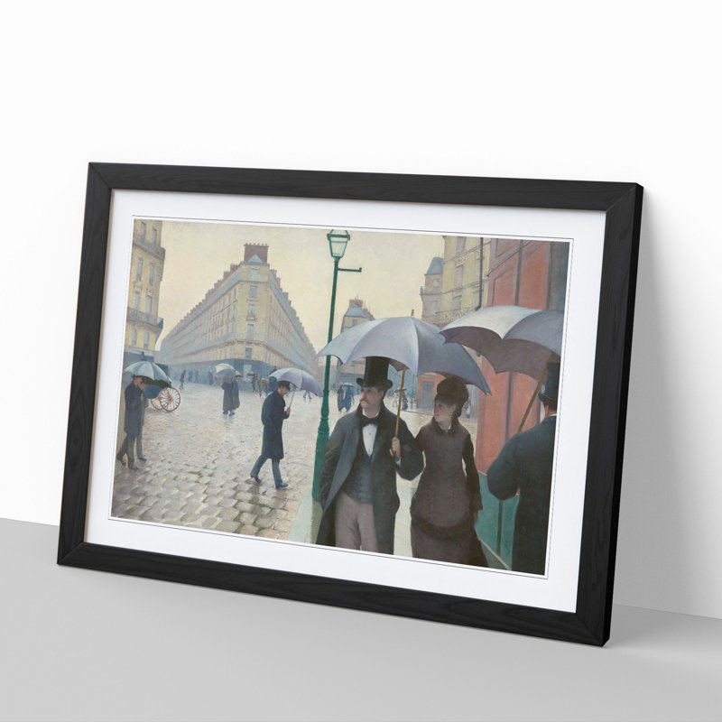 Paris Street on a Rainy Day by Gustave Caillebotte - Picture Frame Painting, Black Framed, 27cm H x 36cm W x 2cm D