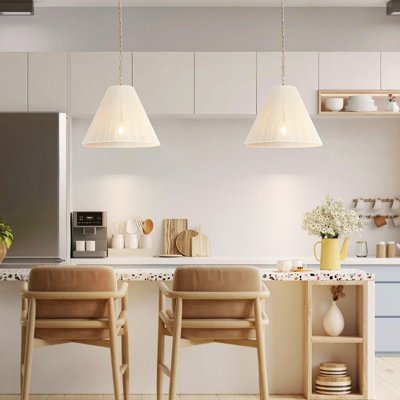 Luminaire suspendu en corde de style bohémien à 1 lumière avec abat-jour tissé beige et quincaillerie dorée